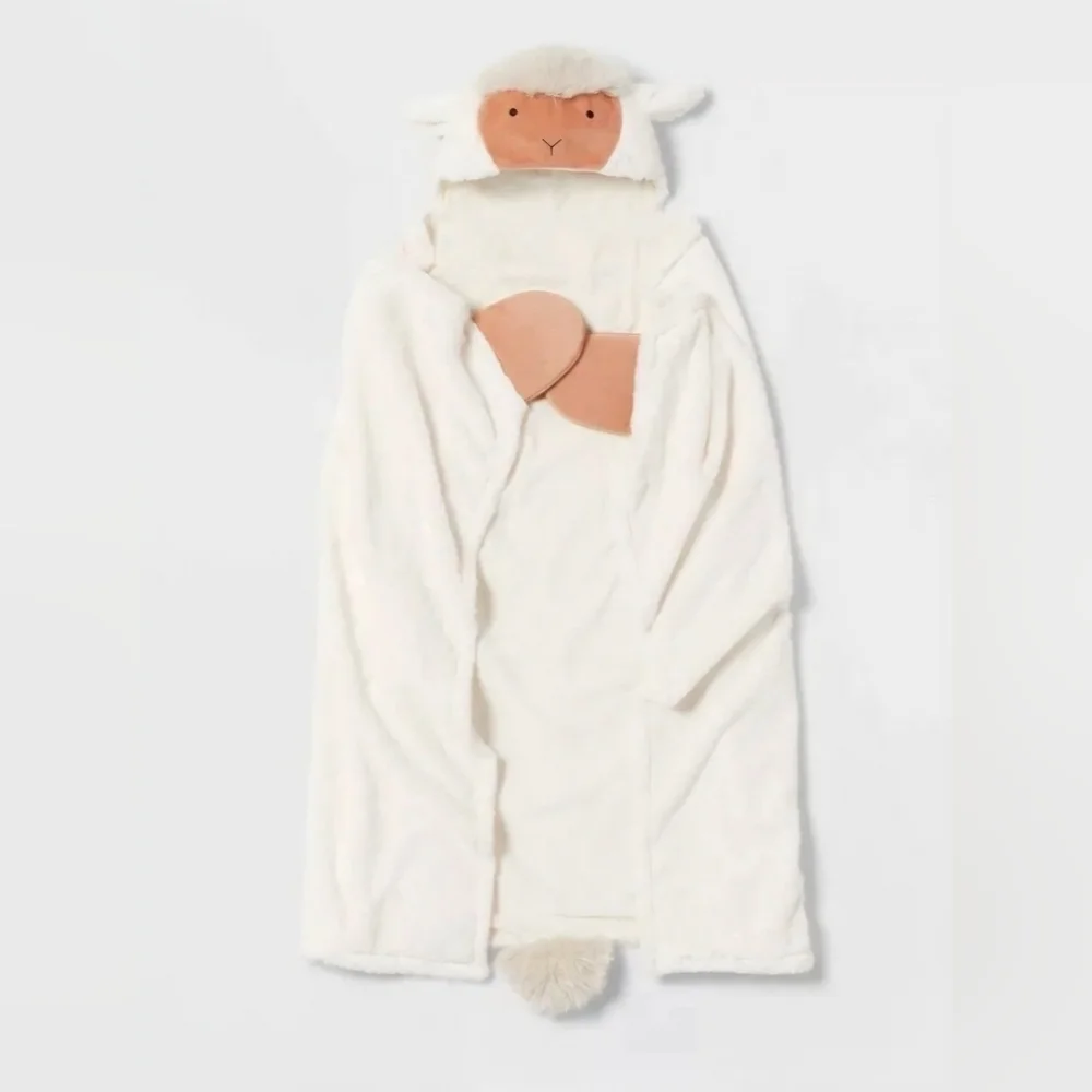 Nwt Pillowfort Kid's Boy Girl Easter/ Christmas Sheep Hooded Blanket One Size